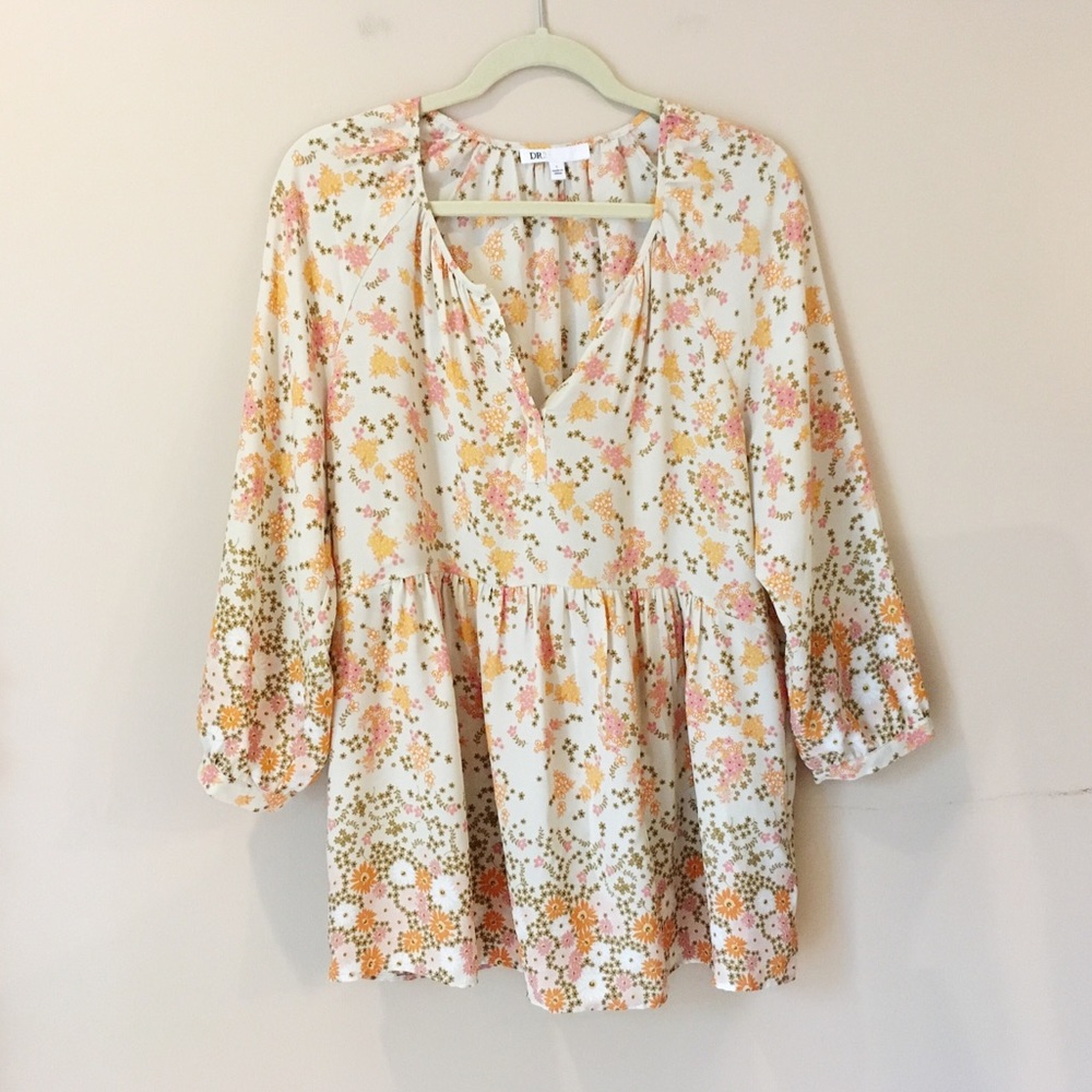 NWat DR2 floral print tunic top orange relaxed